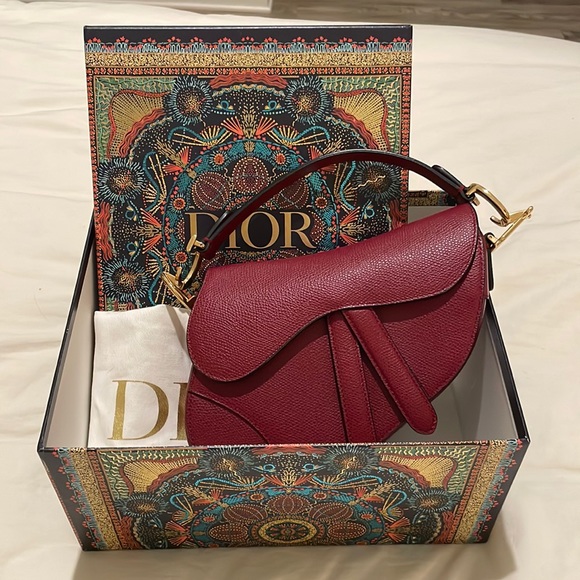 Dior Handbags - Dior Mini Saddle Bag in Dark Red